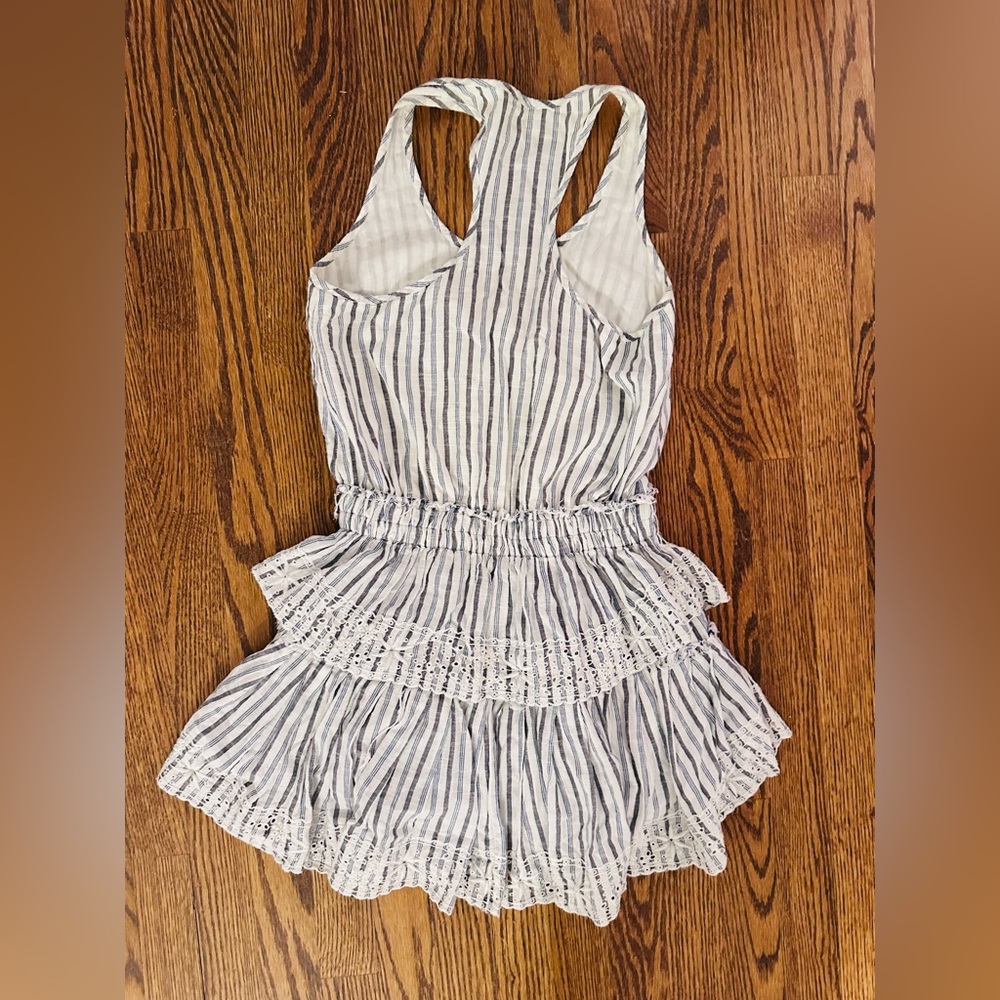 LoveShackFancy sleeveless blue and white striped minidress.  XS